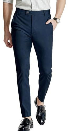 GINGTTO Pantalones Hombre Slim Fit Vestir Chinos Trousers Azul 30/30