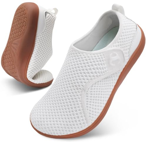 JOINFREE Women’s Barefoot Walking Shoes Wide Toe Box Casual Trainers, Zero-Drop Non-Slip Breathable Comfort Flat Shoes for Swollen Feet, Edema, Elderly & Pregnancy Navy White 5 UK