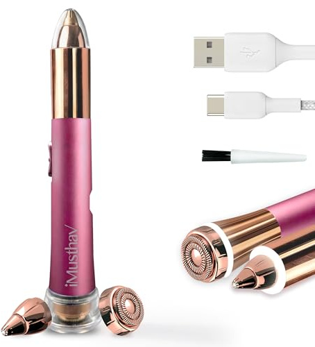 iMusthav 2 in 1 Eyebrow and Facial Hair Remover for Women Painless Electric Razor Epilator Trimmer Shaver with 18K Gold-Plated, USB Rechargeable, 360° LED for Flawless Eyebrow and Face Hair Removal
