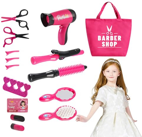 Set de Coiffure Enfant – Jouet Salon de Beauté avec Sèche-Cheveux, Ensemble Éducatif et Coloré pour Apprentissage, Fêtes et Jeux de Rôle à Domicile