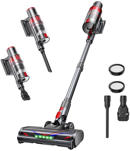 ToyMade Cordless Vacuum Cleaner, 600W/50KPA, Stick Vacuum with Rechargeable Design, Up to 60 Minutes, Powerful Suction, Lightweight, Vacuum Cleaner for Home/Pet Hair/Carpet/Hard Floor, Grey