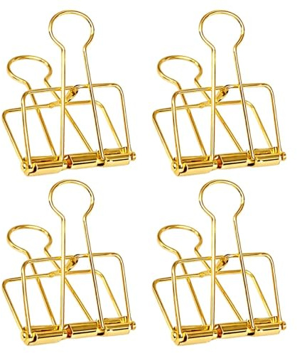 4PCS Gold Hollow-Out Binder Clips - Large 51mm Long Tail Wire Paper Clips for Office & School, Lightweight Decorative Desk Organizer Supplies
