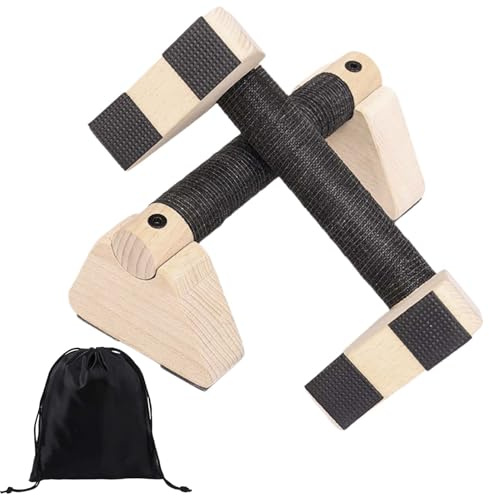 Zimoer 2 Poignées de Pompes en Bois, Parallèles Ergonomiques Barre Parallèle Calisthenics Antidérapantes, Barres Parallèles De Gymnastique avec Sac de Rangement pour Fitness Musculation, 30cm