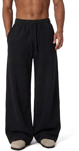 COOLGYM Baggy Joggers Men Wide Leg Open Hem Uncuffed Sweatpants Loose Gym Casual Lightweight Y2K Cotton Workout Pants Pockets Black