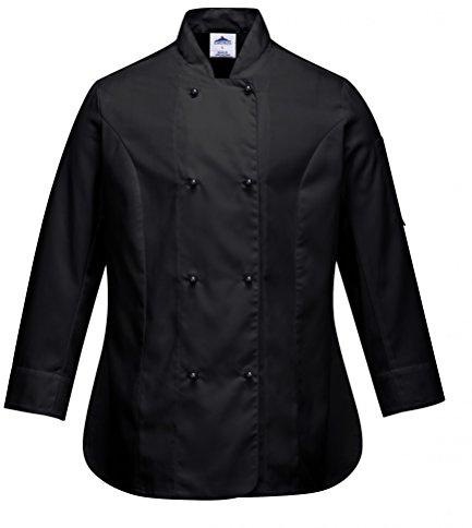Portwest Rachel Women's Chefs Jacket L/S, Size: M, Colour: Black, C837BKRM