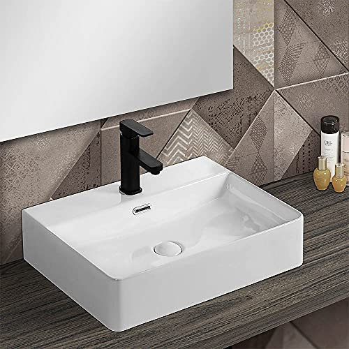 Inbagno Lavabo in Ceramica da appoggio Rettangolare, L.50xP.42xH.13 cm, Bianco Lucido con Foro rubinetteria (Larghezza 50 cm)
