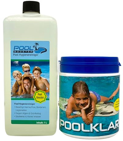 Flora Boost 1L Pool Booster & 500g Poolklar I Wasserpflege Set für Pool, Whirlpool & Planschbecken I Poolpflege gegen Algen & Bakterien I Pool Reiniger für kristallklares Wasser I sehr hautverträglich