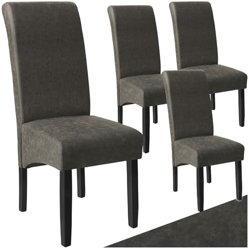 tectake® Chaise de Salle à Manger, Lot de 4, Revêtement en Cuir synthétique | Dossier ergonomique, Pieds en bois massif, Patins en plastique doux, 44 x 63 x 106 cm, max. 120 kg, Gris marbré