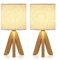 UOMIO Nachttischlampe aus Holz 2er Set Vintage Stativ Tischlampe Lampenschirm aus Leinen Tischlampe für Schlafzimmer Wohnzimmer Warme Leichte Atmosphäre Dekoration