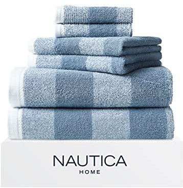 Nautica - Bath Towels, 100% Soft & Absorbent Fluffy Cotton, Highly Absorbent & Quick Dry, Medium Weight Bathroom Towels (Oak Lake Blue, 6 Piece)