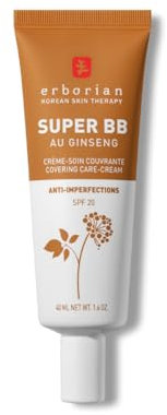 Erborian - Super BB Crème au Ginseng - Soin du Visage Teinté Haute Couvrance Anti-Imperfections - Correcteur et Perfecteur de Teint - Protection Solaire SPF 20 - Cosmétique Coréen - Caramel 40 ml