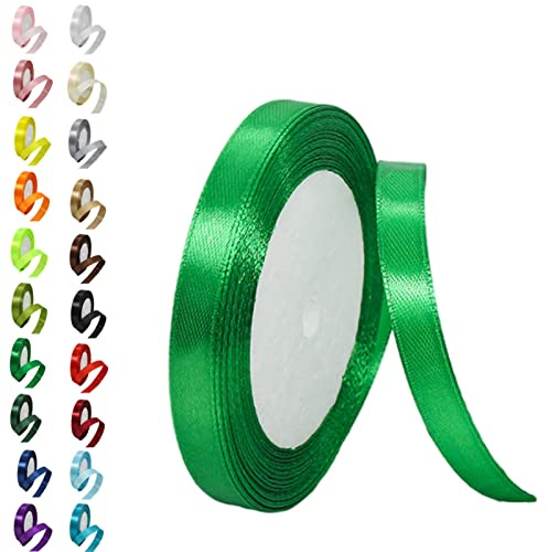 10mm Green Double-Sided Satin Ribbon - 22m Polyester for Gift Wrapping, Balloons, Bouquets, Hair Bows, Weddings, Xmas, and Valentine's Decor
