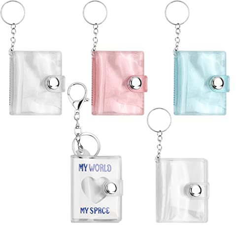 vesaneae 5 Stück Fotoalbum Klein, 2 Zoll Mini Album Keychain, Tragbares Photo Albums, Mini Einsteckalbum, Mini Foto Schlüsselanhänger mit 16 Taschen, Photocard Binder, Glitzer Fotoalbum