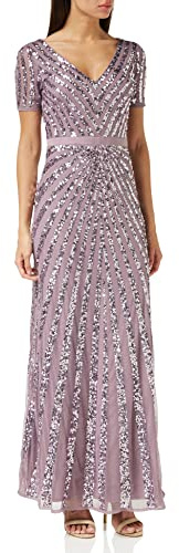 Maya Deluxe dam maxi dam embellished paljett lång kort ärm V-hals hög empire midja skuren glänsande bal We Bridesmaid dress, taupe, 36 EU