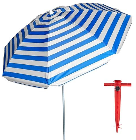 Parasol de plage Spike 180 cm, aluminium, UPF+50 bloque 99% des rayons UV, 8 baleines en fibre de verre, très léger 1,5 kg, fenêtre supérieure