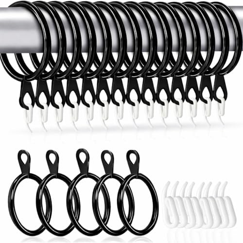 Hommakr 50 Pack 38mm Large Curtain Rings and Hooks – Bigger Metal Rings with Plastic Hooks for Window Rods, Decorative Drapery – Durable & Rustproof - Black
