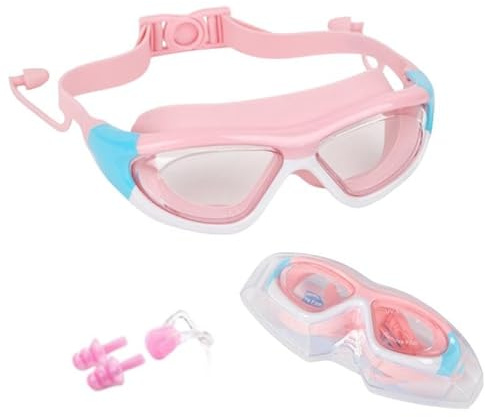 SIMAKARA SIMAKRA Swimming Goggles Kids 4-16 years, Girls and Boys Swimming Goggles for Children Wide Vision, Anti Fog, No Leaking, UV Protection-with Case,Nose Clip Ear Plug