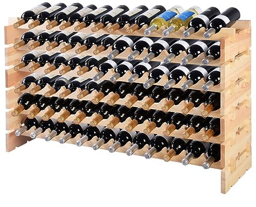 TANGZON 6/9-Tier Wooden Wine Rack, 60/72/108 Bottles Stackable Wine Holder, Free Standing Wine Bottle Display Storage Organizer for Home, Kitchen and Bar (72 Bottle, 120 x 29 x 79cm)