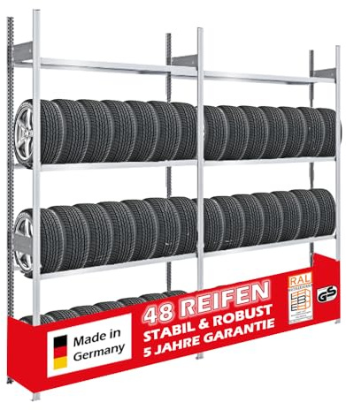 PROREGAL Étagère à pneus Tire Pro Made in Germany | 250x300x43cm | 4 Niveaux | Capacité 900kg | 14 pneus par Niveau | Galvanisé | Porte-Pneu, Rayonnage, Stockage, Rangement de pneus | Atelier Garage