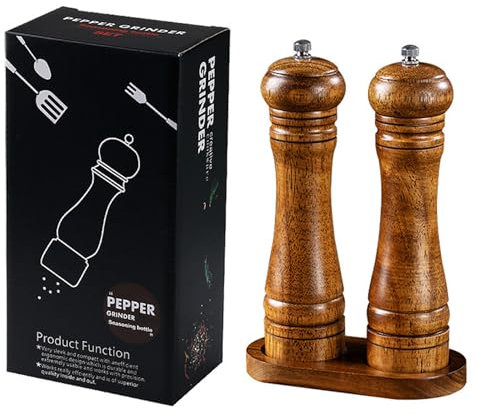 Salero Pimentero Set de Madera - molinillo pimienta electrico especiero madera negra molino pimentero salero spray de utensilios cocina botes especias (SET 2)