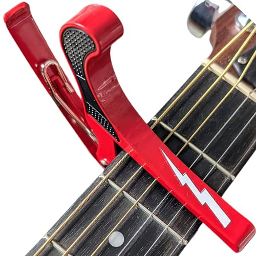 Guitar Capo for Acoustic & Electric Guitars - Guitar Tool to Instantly Change Key - Chord Presser - Quick Release, Spring Action - White Lightning Design