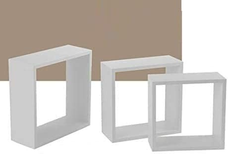 Maury's Pensili Mensole Quadrati in Legno: Set da Parete in Tre Misure Differenti, Con Elegante Finitura Semplice. Aggiungi Stile e Funzionalità alla tua Casa (BIANCO)
