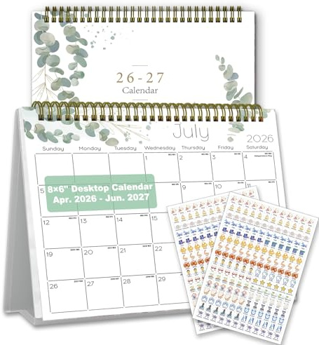 Small Desk Calendar 2026-2027 - Standing 2026 Desk Calendar, APR.2026 to JUN.2027, 8 x 6, Monthly Flip Desktop Calendar with Stickers, Your Personal Desk Planner for Home Office