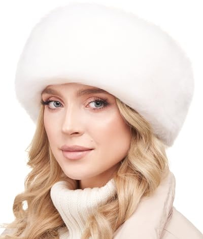 Futrzane Siberian Fascia per Capelli - Cappello Donna Elegante Pelliccia Calde - Taglia M (Bianco Siberian)