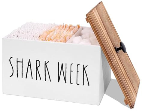 Gzsekken Tampon Holder Storage for bathroom,Shark Week Tampon Sanitary Pad Storage Box,Rustic Wood Bathroom Storage Bin with Lid, Period Organizer for Women, Feminine Products Caddy