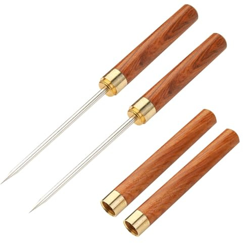 Juego de 2 herramientas de pico de hielo, pinchos de hielo de acero inoxidable, 23 cm de pico de hielo con tapa de seguridad y mango de madera antideslizante para bares de cocina de picnic de barman