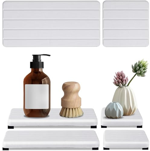 4PCS Stone Drying Tray for Bathroom Sink and Kitchen Counter, Fast Drying Diatomite Stones Soap Trays, Diatomaceous Coaster, Vanity Trays, Water Absorbing Stone Tray for Sink
