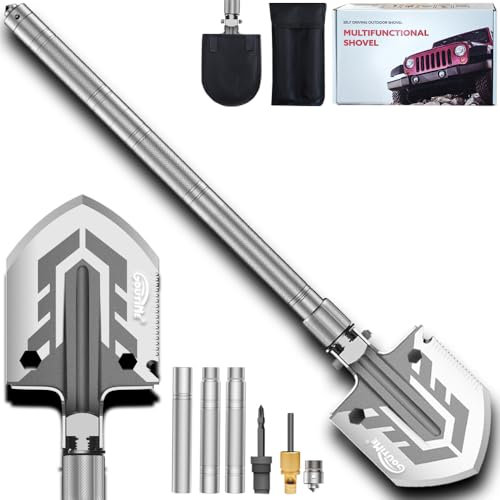 Goutime Pala Plegable, Pala Camping Multifuncional de Acero al Carbono, 3 Ángulos Ajustables para Camping, Senderismo, Jardín.