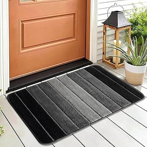 Fit Even Stripe Door Mat – Non-Slip Washable Doormat, Heavy Duty Welcome Dirt Trapper, Water Absorbent Floor Mat for Indoor/Outdoor Use, Front Entrance, and Kitchen (Black, 50x60 cm)