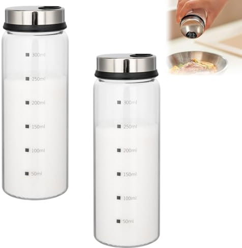 NUWIQ Gewürzgläser mit Drehdeckel, 2 Stück Borosilikatglas Gewürzstreuer, 300 ml Gewürzdosen mit 3 Artenvon Gewürzlöchern, Gewürzdosen für der Küche, Grillen im Freien, Bbq, Kochen