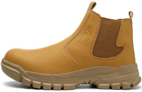 Scarpe Antinfortunistiche da Uomo Senza Lacci, Stivali da Saldatore in Pelle Scamosciata, Punta in Acciaio Larga, Leggere E Comode,Giallo,42 EU