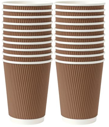 pafnisoin Vasos Desechables Cafe 20 piezas 300ml Vaso Cafe Vasos de Papel（Marrón oscuro）