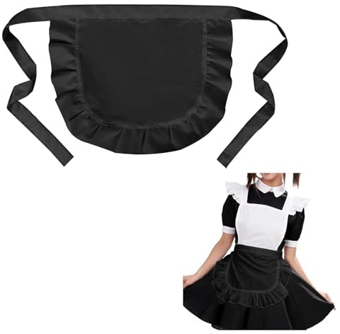 Mayoii White Waist Apron – Puffy White Apron Costume Accessory for Women and Girls, Maid Dress Half Overlay for Kitchen, Cosplay, and Themed Parties (Black)