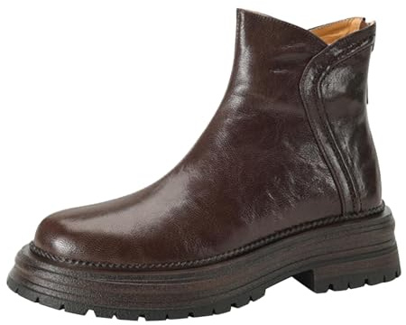 cfpqv Bottes en cuir pour femme - Bottes courtes doublées - Bottes de moto - Bottes chaudes - Bottes d'hiver à enfiler - Bottes d'équitation - Bottes western pour femme, marron, 38 EU