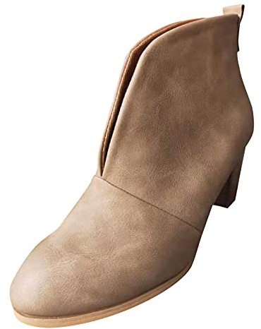 Generisch Bottines pour femme - Bottines à talons courtes - En, kaki, 41 EU