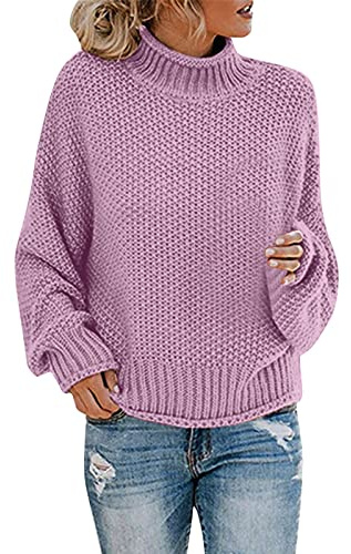 Jersey Ganchillo Mujer Jersey Punto Mujer Suéter De Punto De Otoño Invierno para Suéter Cuello Grueso Granate Lana Invierno Purple XL