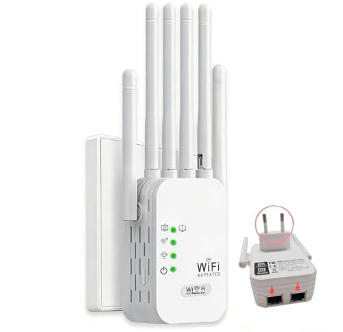 Repeteur WiFi Puissant, Amplificateur Répéteur WiFi 6 Dual Band,repeteur WiFi Puissant avec 6 Antennes Puissantes, 2 Ports LAN,repetiteur WiFi Puissant sans Fil