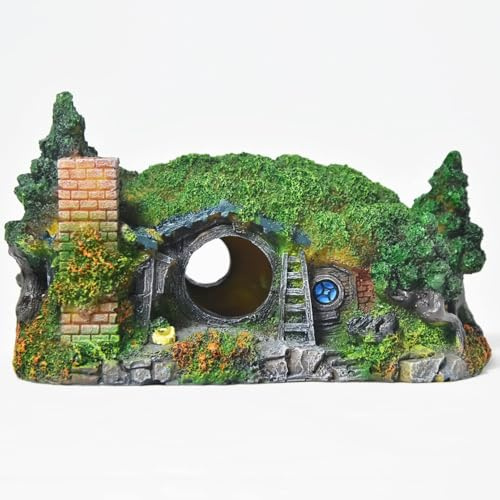 xuergu Hobbit Castle Aquarium Decoration - Resin Fish Tank Ornament for Betta, Perfect for Aquarium Scene Arrangement & Fish Tank Accessories (Hobbit)