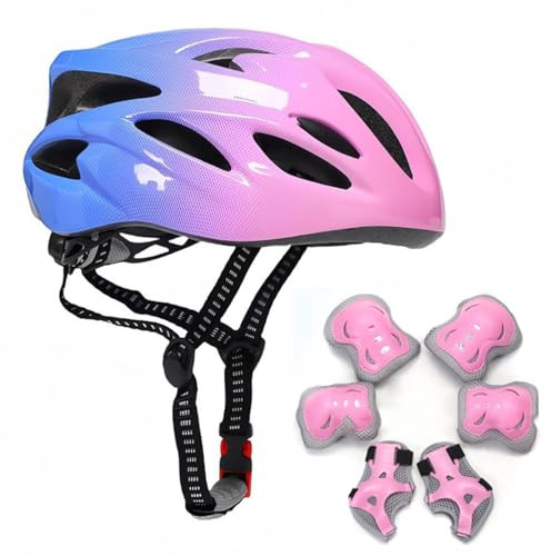 VNLCPX Casco de Protección Infantil, con Equipo Deportivo Rodilleras Coderas y Muñequeras, Casco Bicicleta Niño Ajustable, Protecciones Patines Niños para Scooter Ciclismo Rodillo y Patinaje