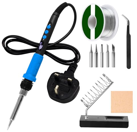 Soldering Iron Kit, 90W LCD Adjustable Temperature 180-480°C,10s Fast Heat-Up, Auto Sleep Mode,with 5 Different Soldering Tips & Solder Wire & Stand etc,Ideal for Electronics Repair & DIY Projects