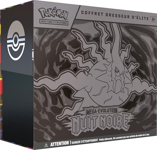 Pokémon : Coffret Dresseur d’élite Méga-Évolution – Nuit Noire (1 Carte Promo entièrement illustrée, 9 boosters et des Accessoires de Jeu Premium)