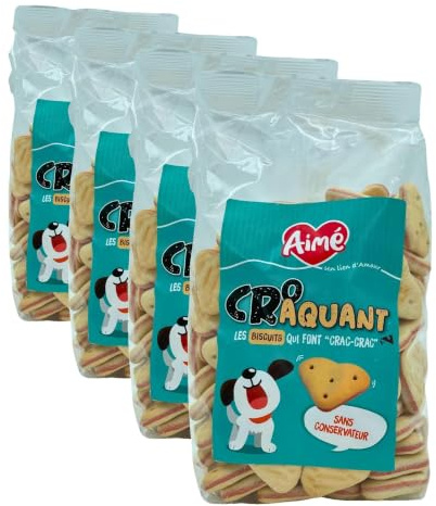 Aimé | Biscuits pour Chien Mini-Bouchées | Enrichi en Vitamines A, D3 et E | Croquettes pour Chiens de Toutes Tailles | Sac de 500 g (Lot de 4)