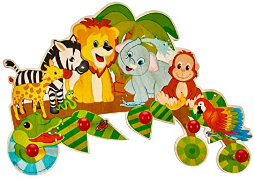 Hess Holzspielzeug 30305 - Perchero de Madera, Serie Jungla, con 5 Ganchos, para niños, Aprox. 37 x 26 x 6,5 cm de tamaño, Hecho a Mano, como Punto de atracción en Cada habitación Infantil y Pasillo