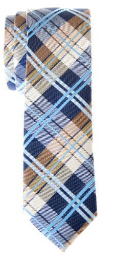 Retreez Corbata de microfibra fina con estampado a cuadros elegante para hombres Azul marino y caqui