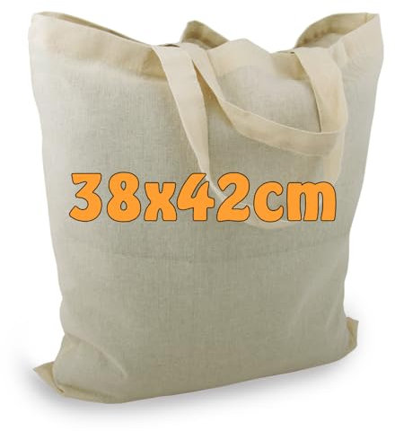 Cottonbagjoe 10 Baumwolltaschen | 38x42 cm | unbedruckt | mit zwei kurzen Henkeln | bemalbar | Öktex 100 zertifiziert | Jutebeutel | Stofftaschen