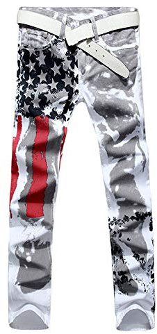 Jeans Homme Drapeau américain Impression Rétro Biker Jeans Trou Jeans Stretch Skinny Cargo Straight Slim A Style 36